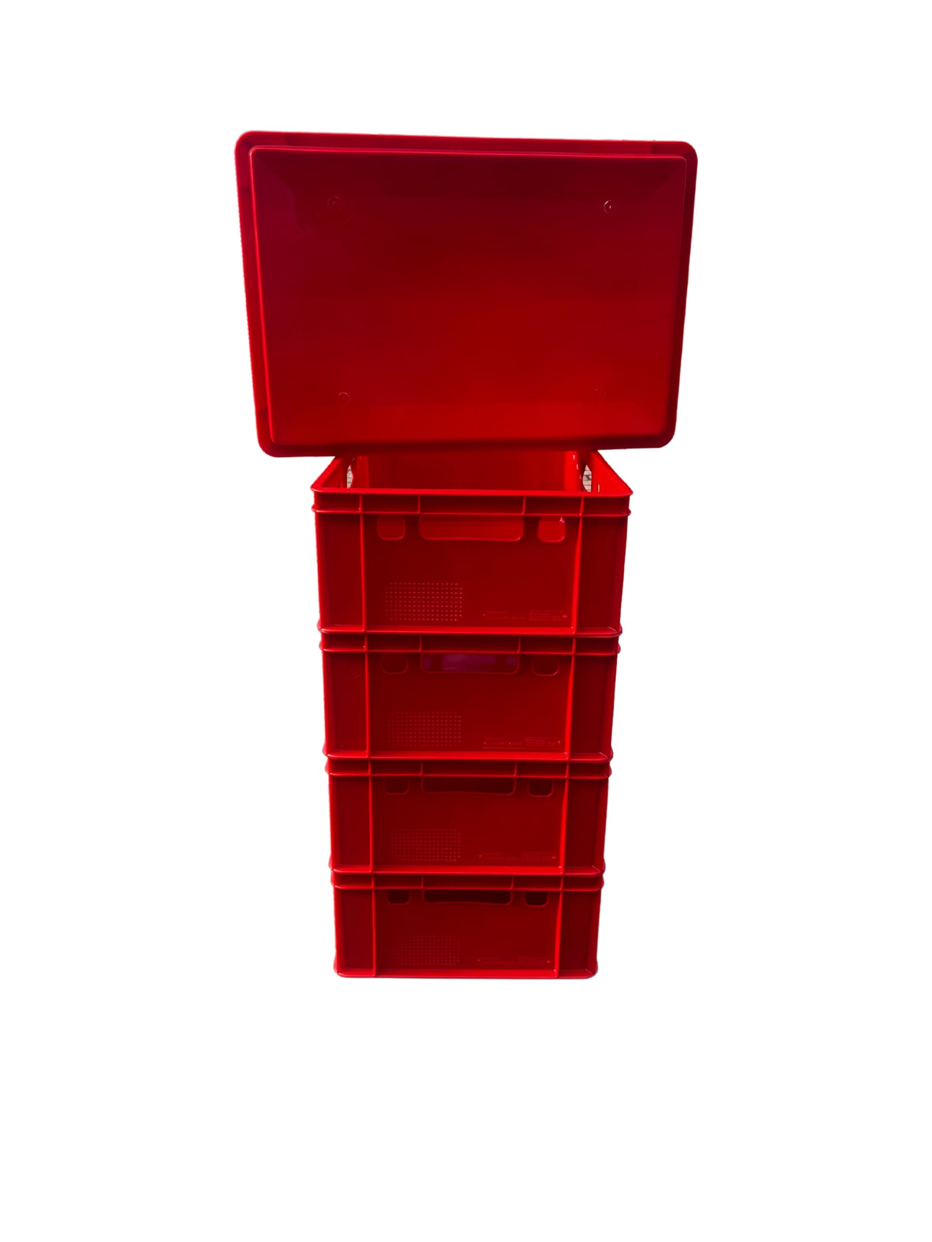Fleischkiste E2 60x40x20 cm Eurobox 5er Set Rot lebensmittelecht robust | BURI, stapelbar, Kunststoff, Made in Germany, Lagerbox, Transportbehälter, belastbar, Normmaß, langlebig, vielseitig