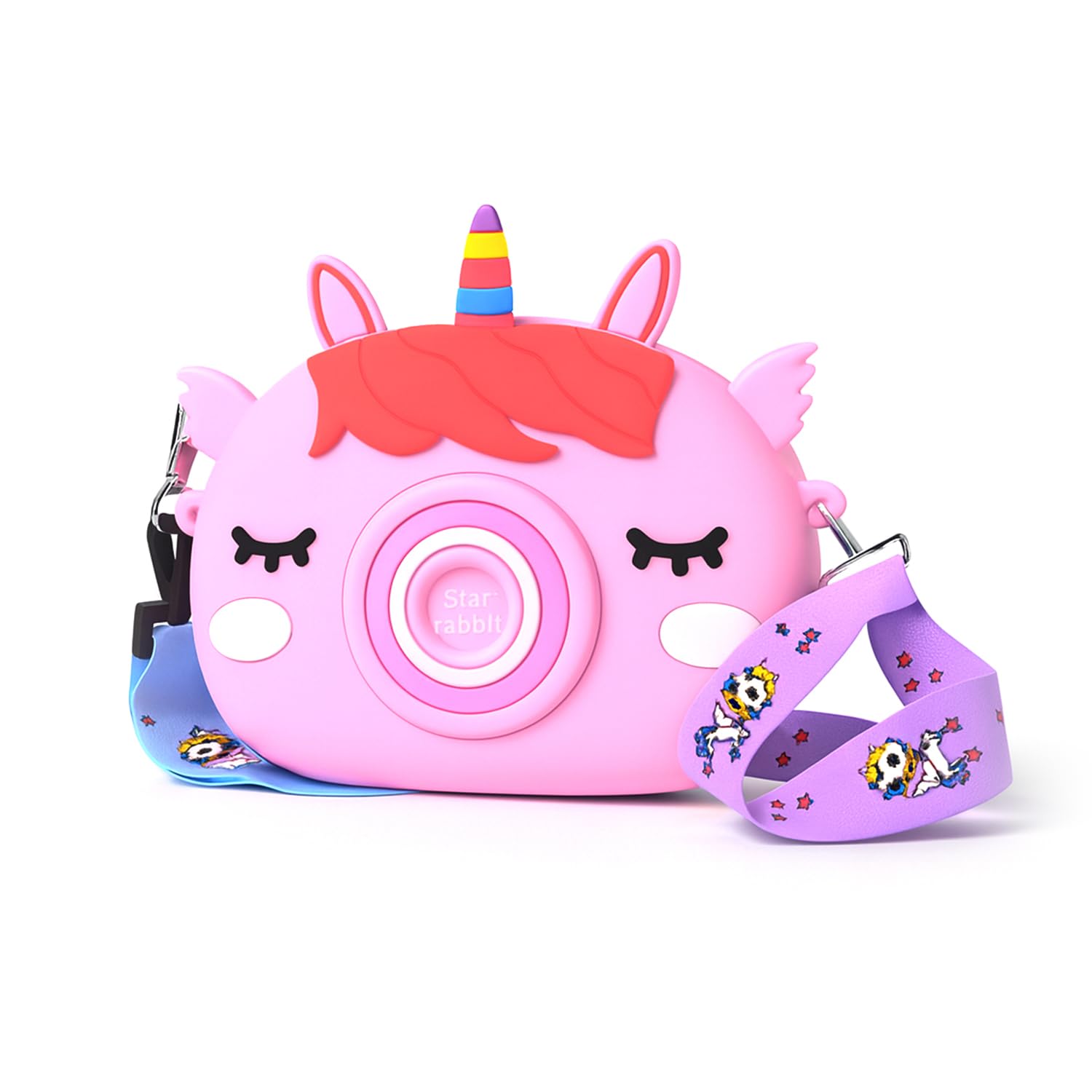 Pink Unicorn Camera Style Silicone Sling Bag for Girls – Cute Shoulder Purse