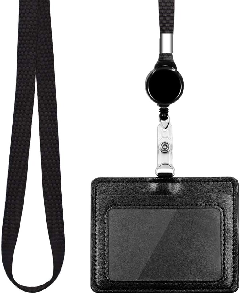 HONZUEN Name Badge Holders, Retractable Lanyard with PU Leather Double