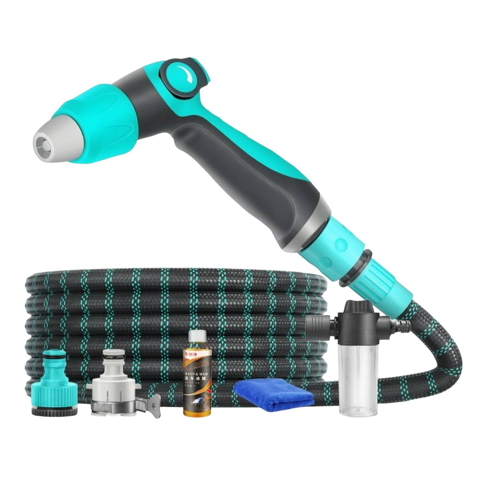 Baoblaze Idropistola Ad Alta Pressione Set Irrigazione Tubo Estensibile Pistola Spruzzo Multigetto Connettori Standard Universali Borsa Conservazione Tessuto