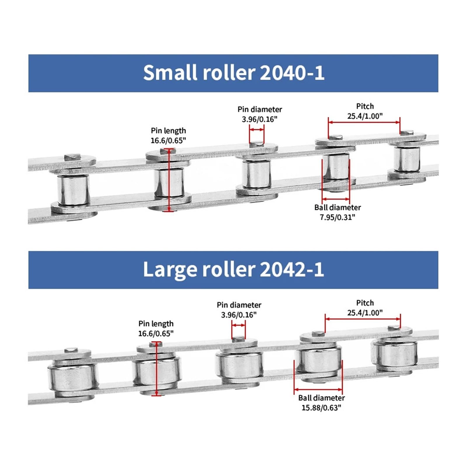 Gerade Doppelteilungs-Rollenkette Mit Großer Teilung - Edelstahl 304, 4/5/6 Punkte, 1 Zoll, Größen 2040/2050/2062/2082, Langlebige Industrielle Antriebskette(2042 chain-1.524m)