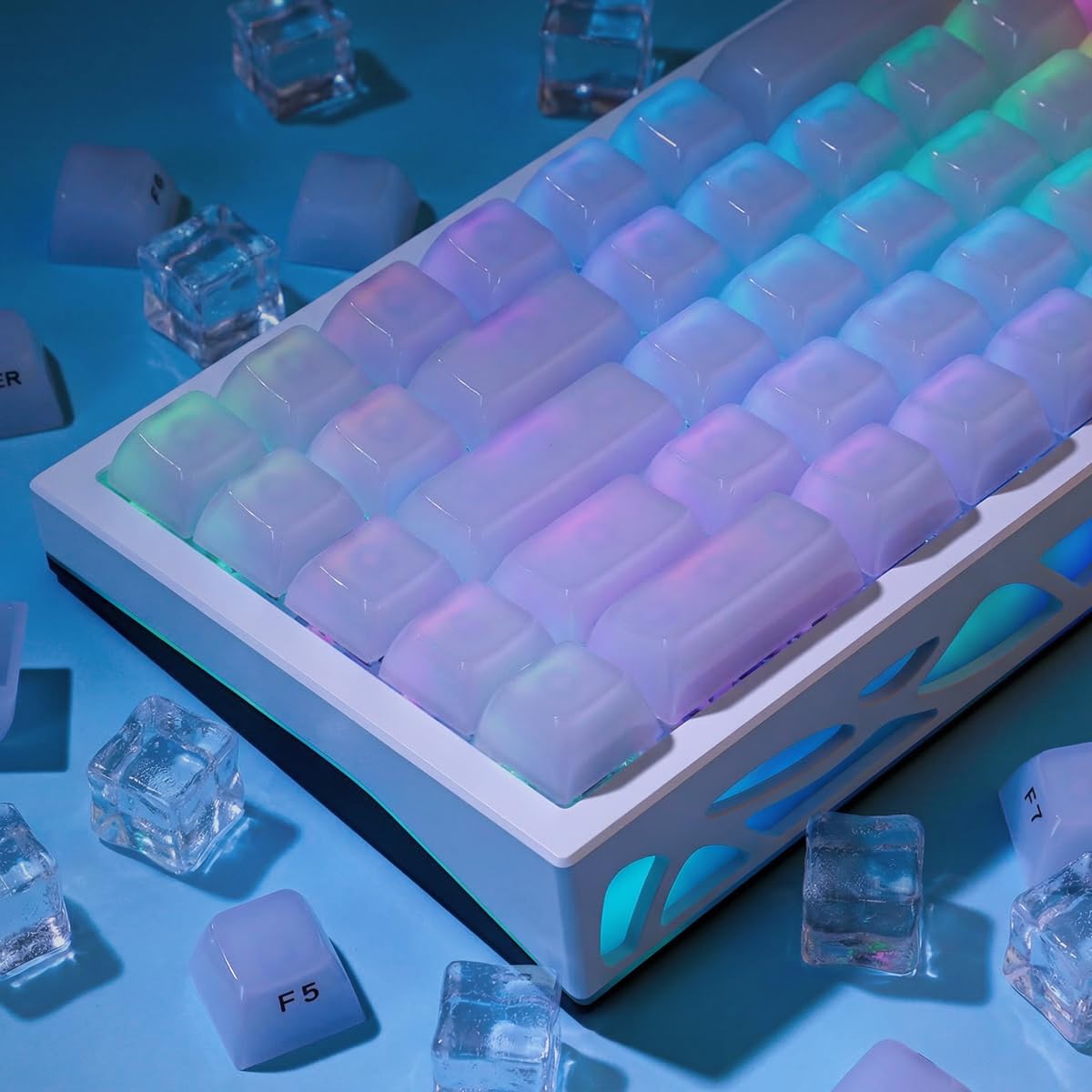 JakeTsai Crystal Jelly White Keycaps, 119 touches PC Keycaps Dye-Sub MDA Translucide Side Printed Custom Keycap for 61/68/84/87/98/100 Cherry Gateron MX Switches Mécaniques Keyboards