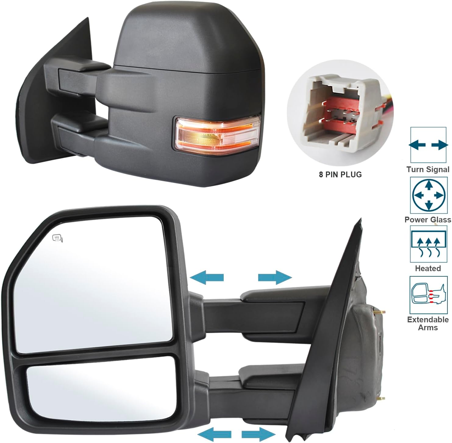 Driver Left Side Towing Mirror fit for 2015 2016 2017 2018 2019 2020 Ford F150 Pickup Truck LED Turn Signal Light Heated Defrost Power Glass Foldaway 8 Pin Tow Mirror LH