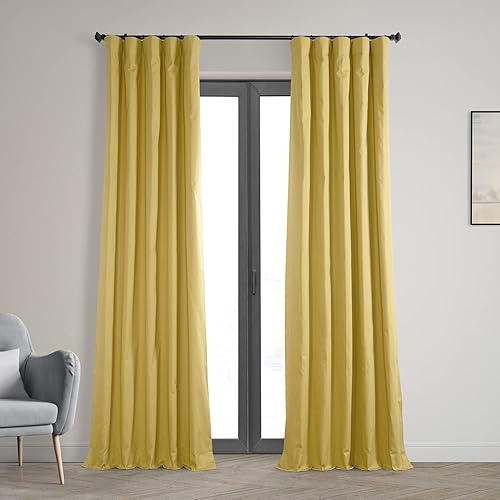 HPD Half Price Drapes PRCT-BO11B-84 - Cortinas opacas para dormitorio y sala de estar, 50 x 84 pulgadas, algodón sólido, color ocre claro
