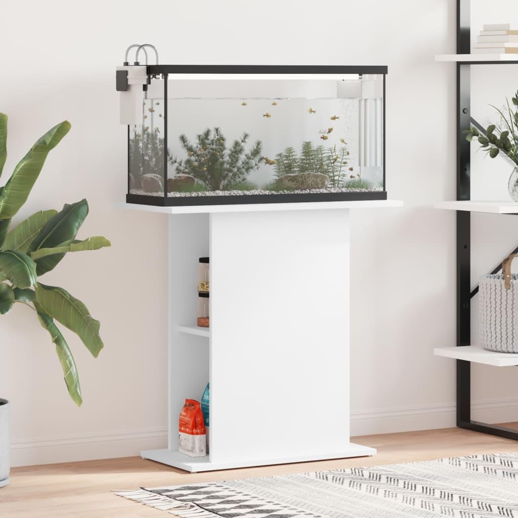 GeenYuu Aquarium Stand White Wood Material 75 x 36 x 72.5 cm Sturdy Base Cabinet with Storage, Shelf and Compartment for Fish Tank Accessories, Space-Saving Base for Living Room Office Hallway