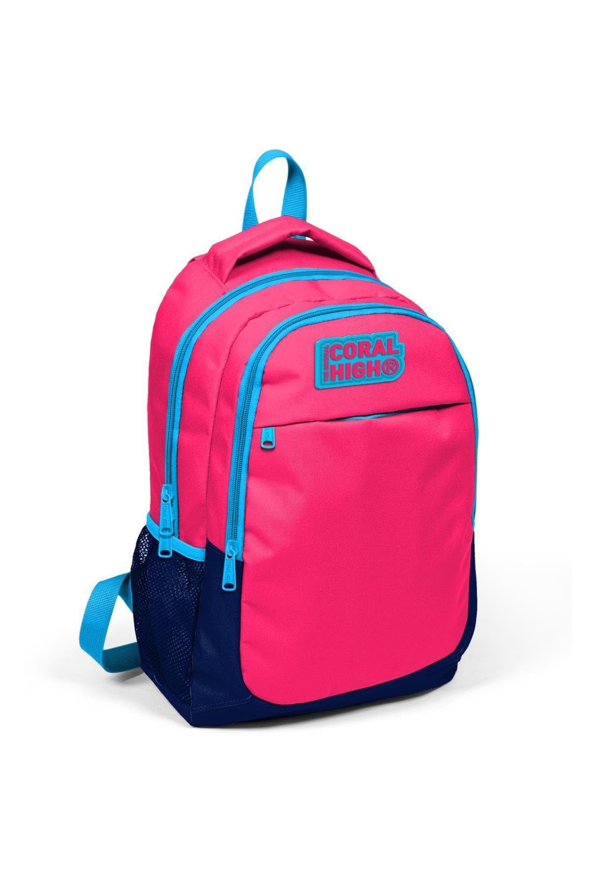 Coral High Kids Neon Mercan-lacivert Üç Bölmeli Sırt Çantası 14392