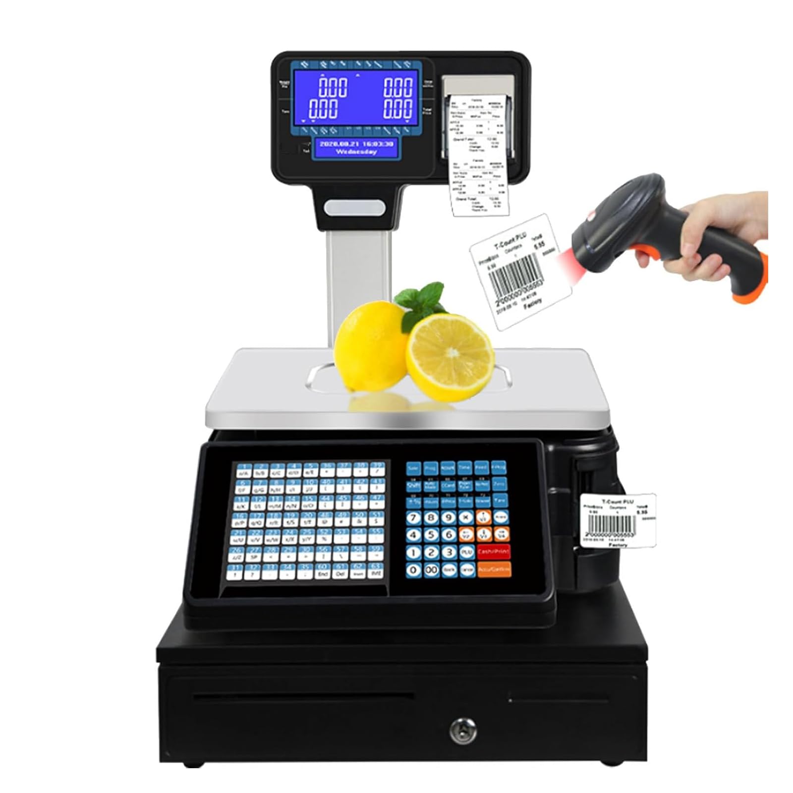 JKJZSALJ Commercial Digital Price Computing Scale,Price Label Printing Scale,Double-Sided Lcd Display,Weighing 30Kg/66Lb,Fruit And Vegetable Weighing,D