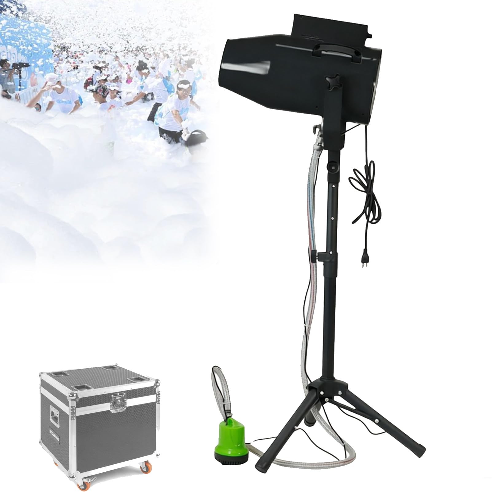 DużA Wytwornica Piany 250 W / 450 W Ze Statywem – ZasięG Pokrycia 20 M², Idealna Do Ogrodu, Na Basen I Imprezy Plenerowe 1500-FlightCasePackaging