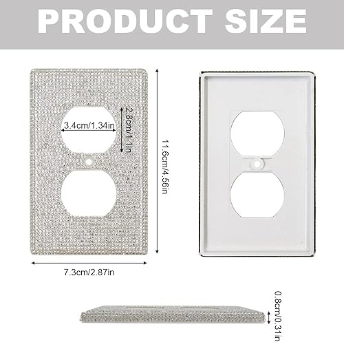 Miniatura 9 de Placa de pared para interruptor de diamantes de imitación brillantes plateados, cubiertas para interruptor de luz de palanca de doble banda,
