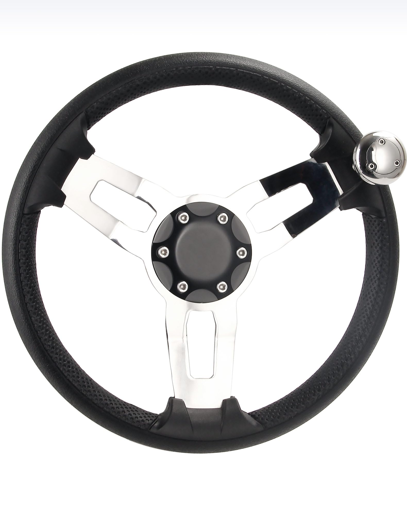 Boots-Lenkrad in Marinequalität, 34,8 cm, 3-Speichen, mit rutschfester PU-Schaum-Abdeckung, Power-Grip-Knopf und Aluminium-Montagebasis, salzwasserbeständig, universelle Passform für Boote