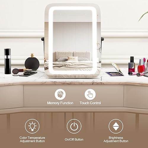 Miniatura 4 de CHARMAID Espejo de maquillaje con luces, espejo de tocador LED de 16 x 12 pulgadas, brillo y ángulos ajustables, 3 modos de iluminación de color,