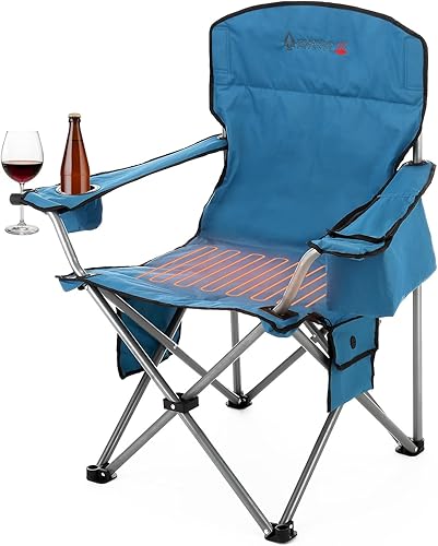 ARROWHEAD OUTDOOR Silla de camping plegable portátil con calefacción con enfriador de 6 latas, 3 ajustes de calor, soporte para tazas y copas de