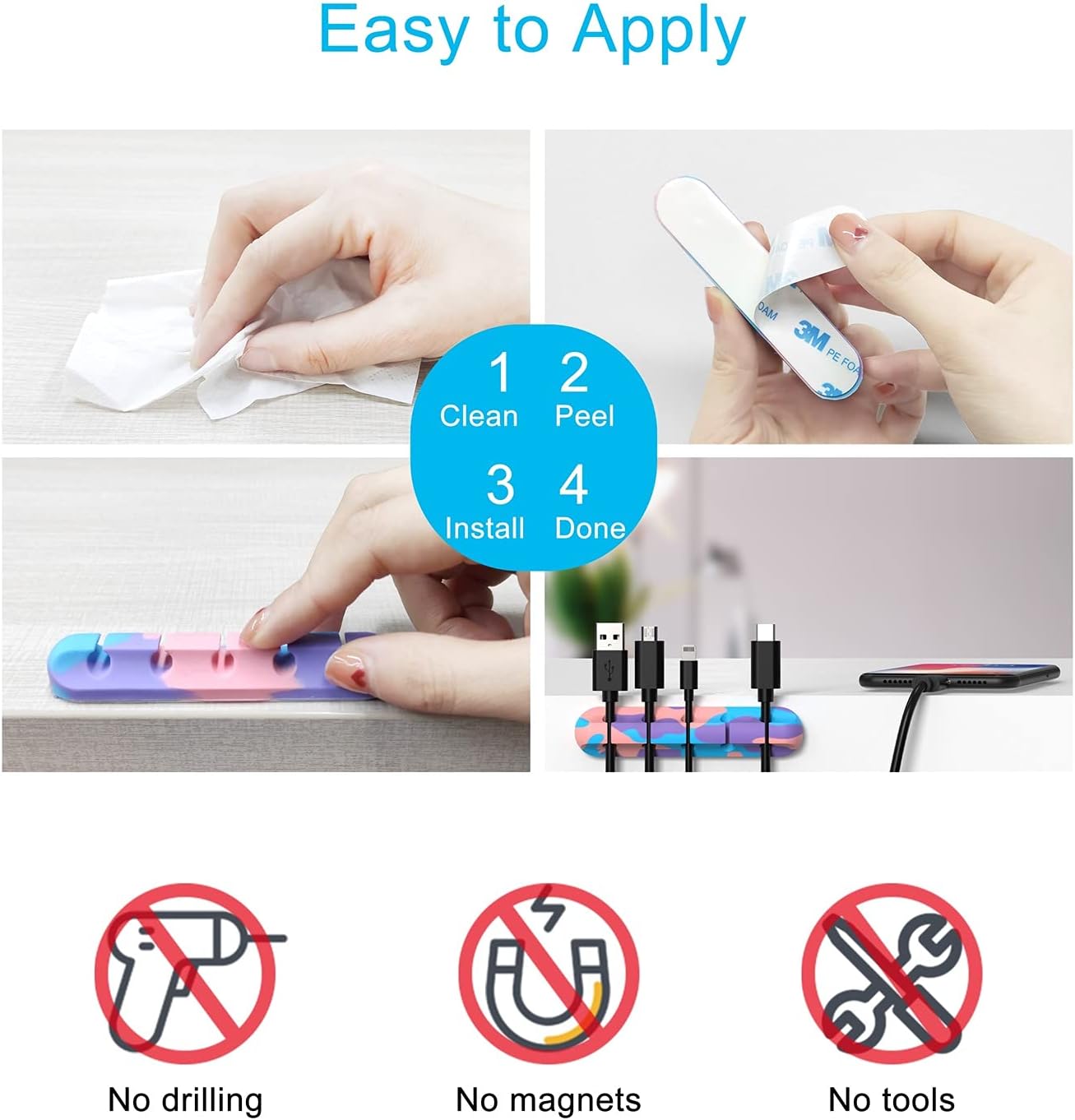 INCHOR Cable Organizer, Cord Organizer Cable Management, Cable Clips USB Cable Holder Wire Organizer Cord Clips,(5, 3 Slots Colourful) Multi
