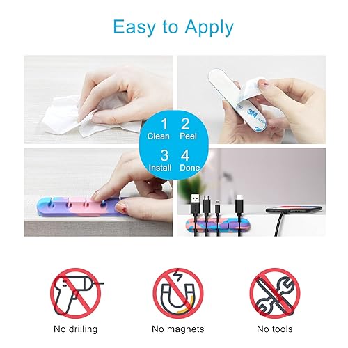 Vista 19 de Organizador de cables, clips transparentes para cables, organizador de cables, organizador de cables USB, organizador de cables, 2 paquetes