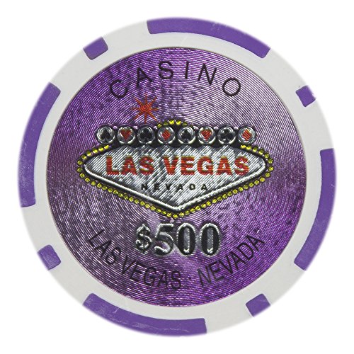 Brybelly Las Vegas Casino Poker Chip Heavyweight 14-gram Clay Composite – Pack of 50 ($500 Purple)