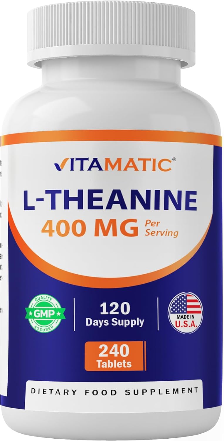 Vitamatic L-Theanine Supplement 400mg per Serving – 240 Tablets – Non-GMO, Gluten Free