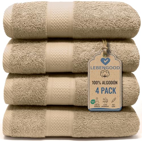 LEBENGOOD Juego de Toallas Baño y Lavabo 100% Algodón Premium 550gsm | Toallas Suaves, Absorbentes y Resistentes para Ducha, Hotel, SPA y Gym | Set de 4 Toallas Mano y Cuerpo (4 50X90 Arena)