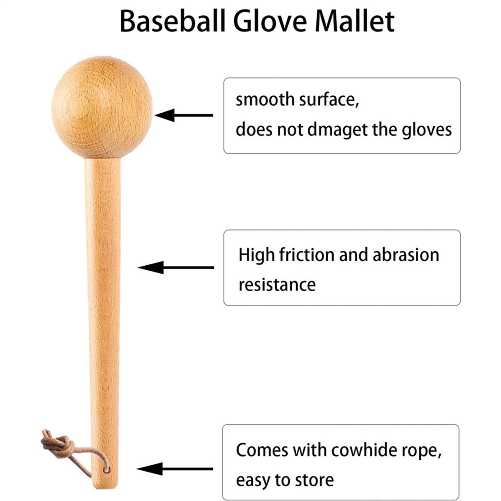 Baseball Glove Hammer, Softball Glove Hammer, Glove Shaping Hammer, Rubber Wood Glove Hammer, Glove Wrap Band, Bouncy Practice Ball, Baseball Hammer Tool for Adult and Youth