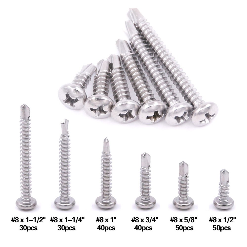 Mxuteuk 440pcs Stainless Steel Self Tapping Screw Assortment Set - #8 & #10 Sizes, Hex/Flat/Truss Heads, 1/2" To 2" Lengths - View #6