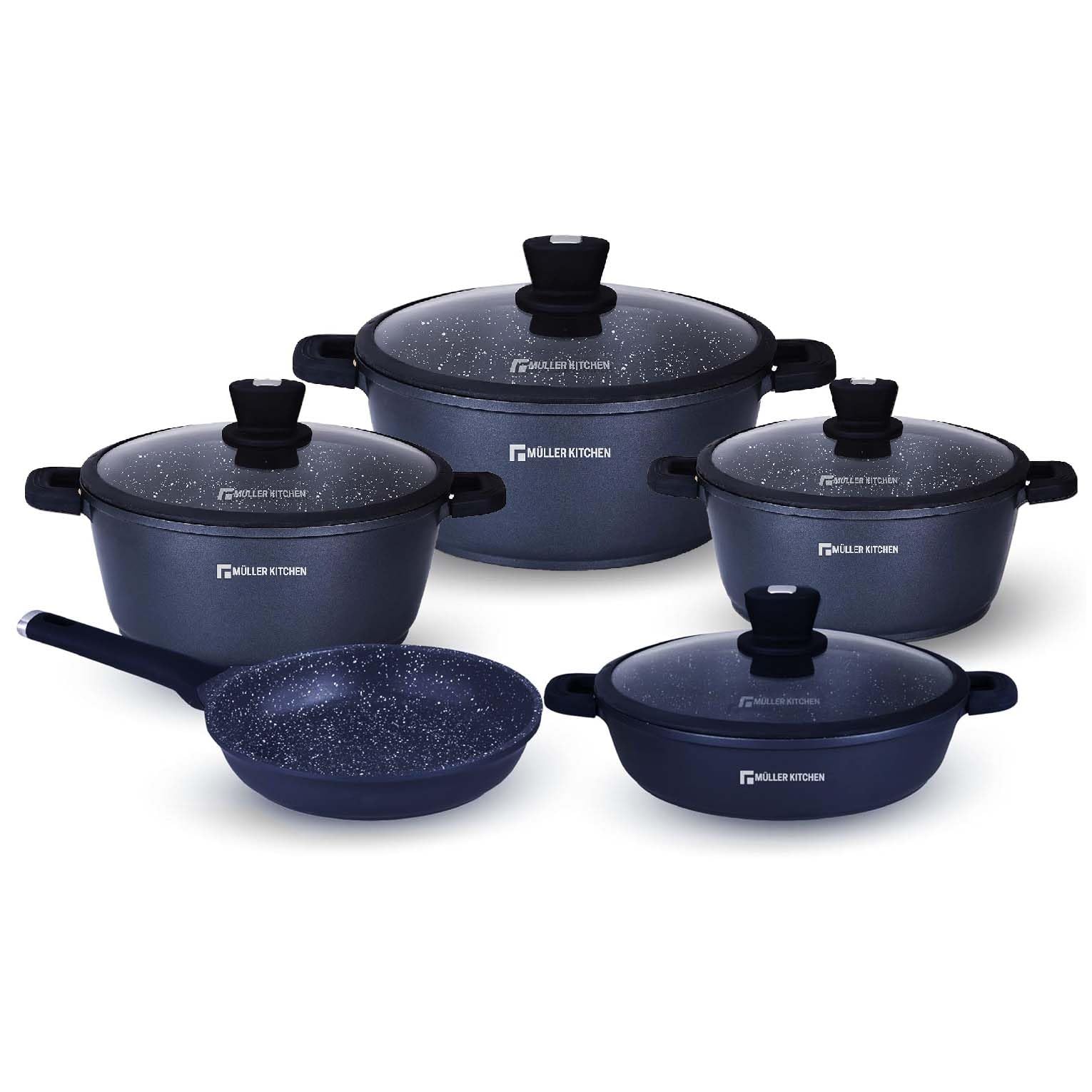 Müller Kitchen Muller MK-3031 Die-Cast Aluminum Cookware Set (9-Pices, Nonstick Coating, German Technology, Superior Induction)