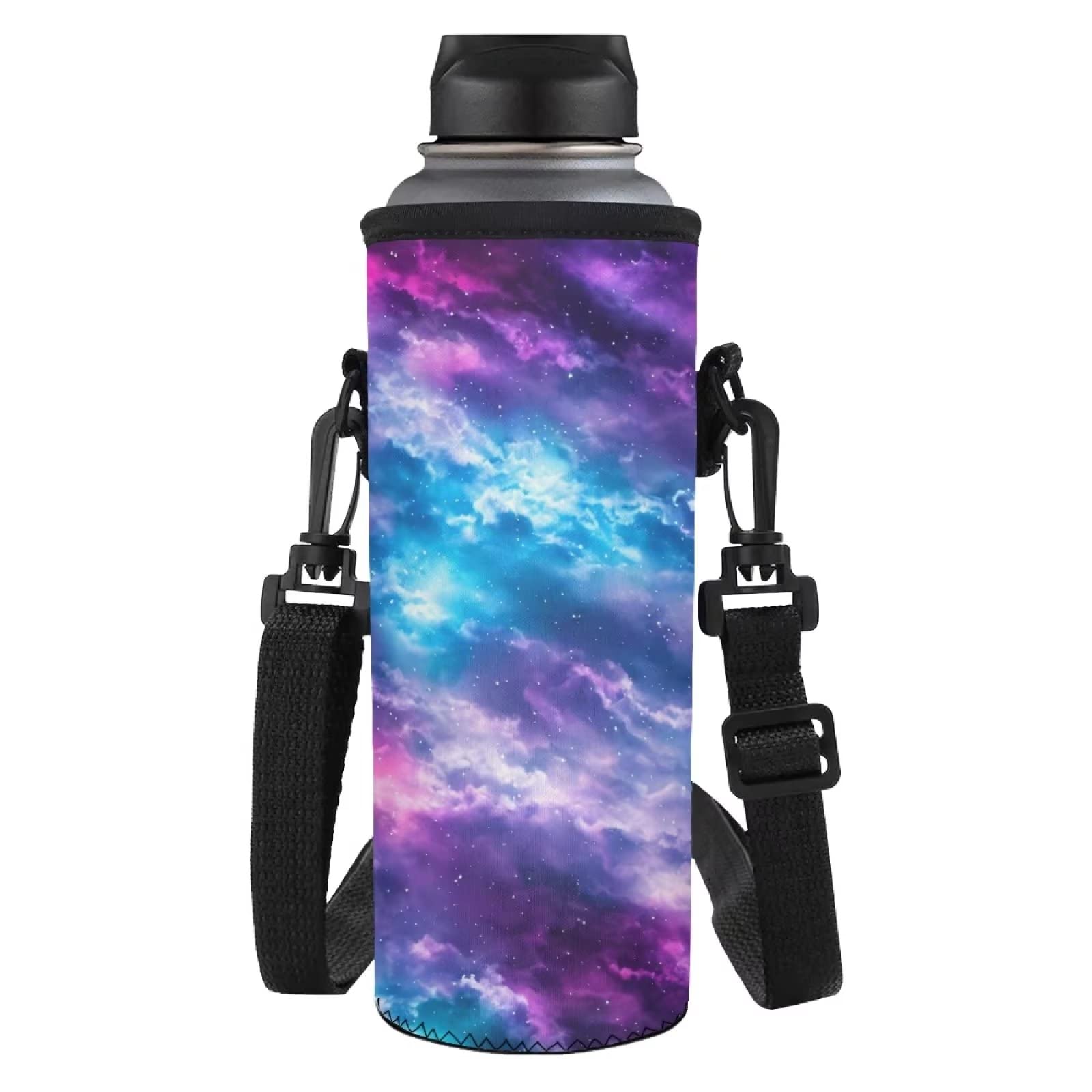 NETILGEN Water Bottle Cover Shoulder Strap Bottles Holder, Kettle Carrier Bag with Adjustable Webbing for Hiking Camping Running Outdoor Sports 750ML/24oz, Colorful Starry Sky — image 1