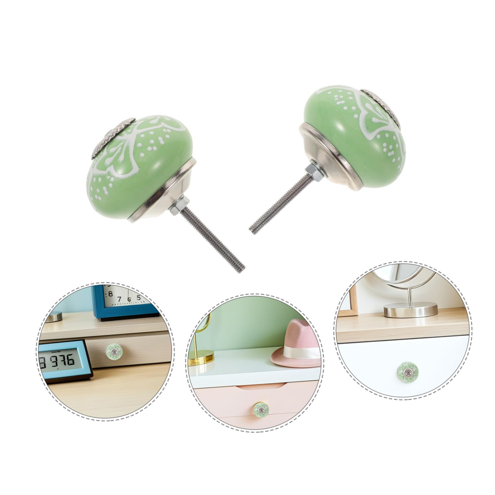 LIFKOME 10 Pezzi Set da 10 Pomelli Rotondi in Ceramica Verde per Mobili, Manopole Decorative per Cassetti, Armadi e Cassettiere, con Viti Incluse, per Cucina e Arredamento Casa