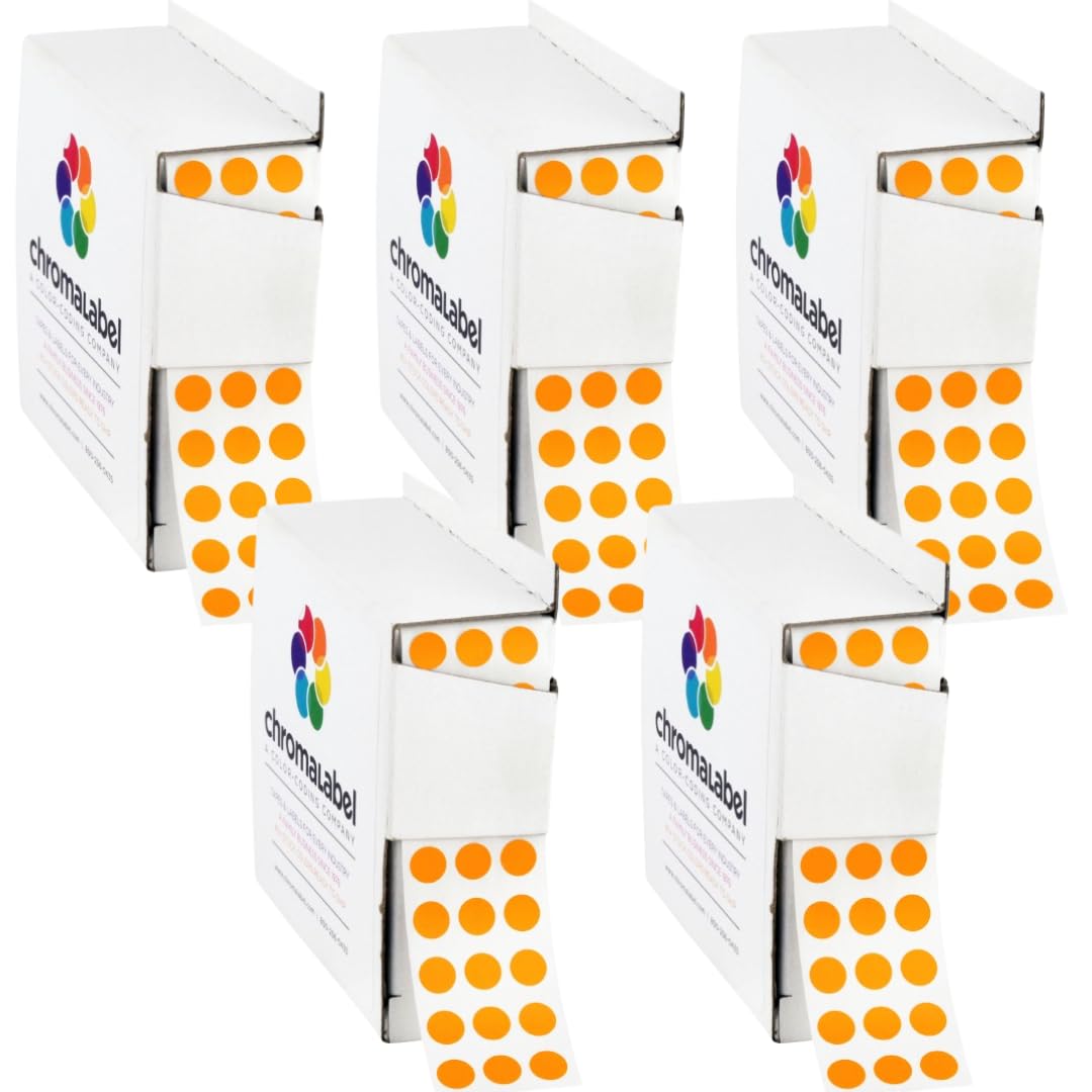 ChromaLabel 1/4 Inch Circle Sticker Labels, Easy to Write on Small Orange Dot Stickers with Handy Dispenser Box, Round Color Coding Labels - 1000