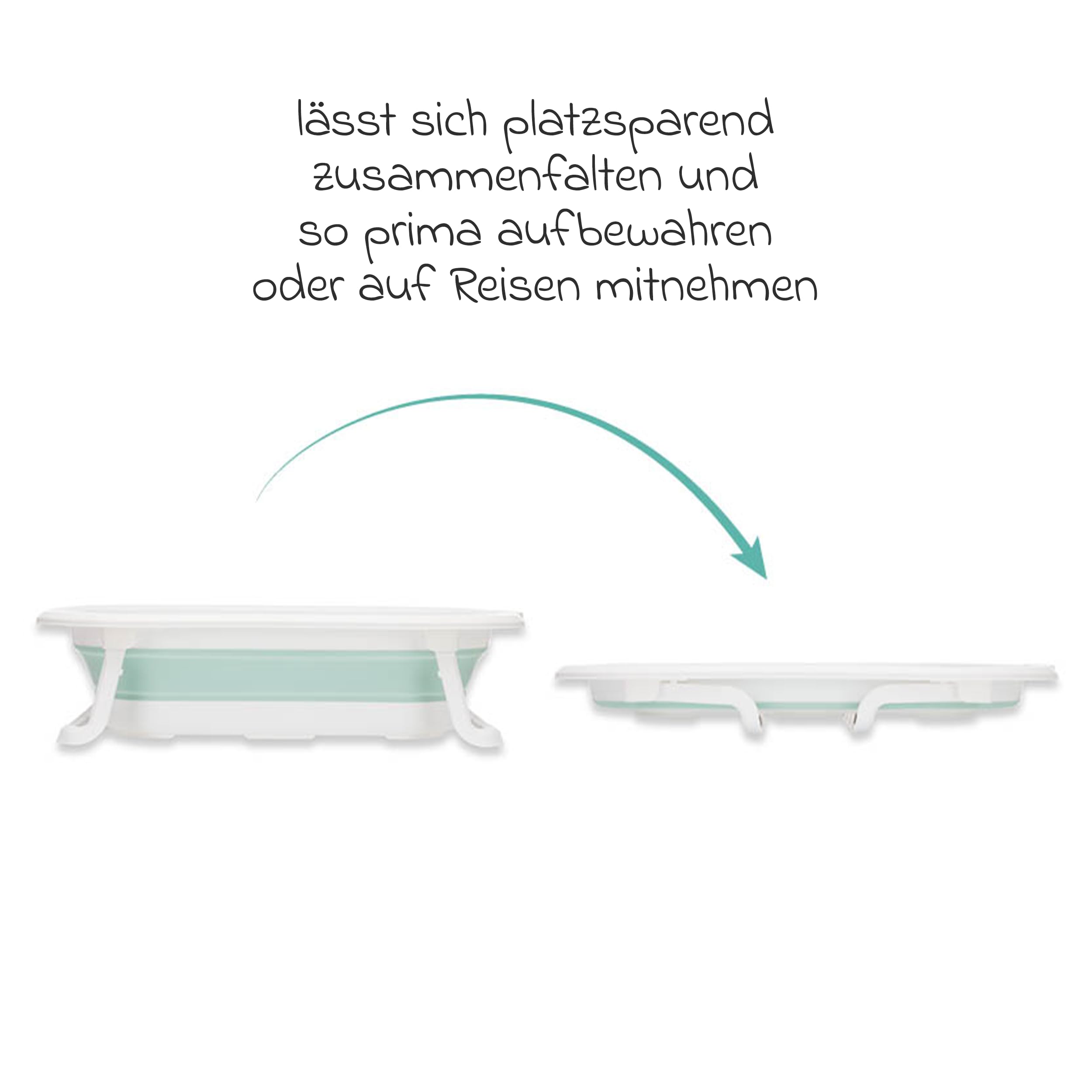 Fillikid Orka - Vasca da bagno pieghevole per bambini, colore salvia e bianco | Vasca salvaspazio con gambe pieghevoli, rivestimento antiscivolo e tappo di scarico