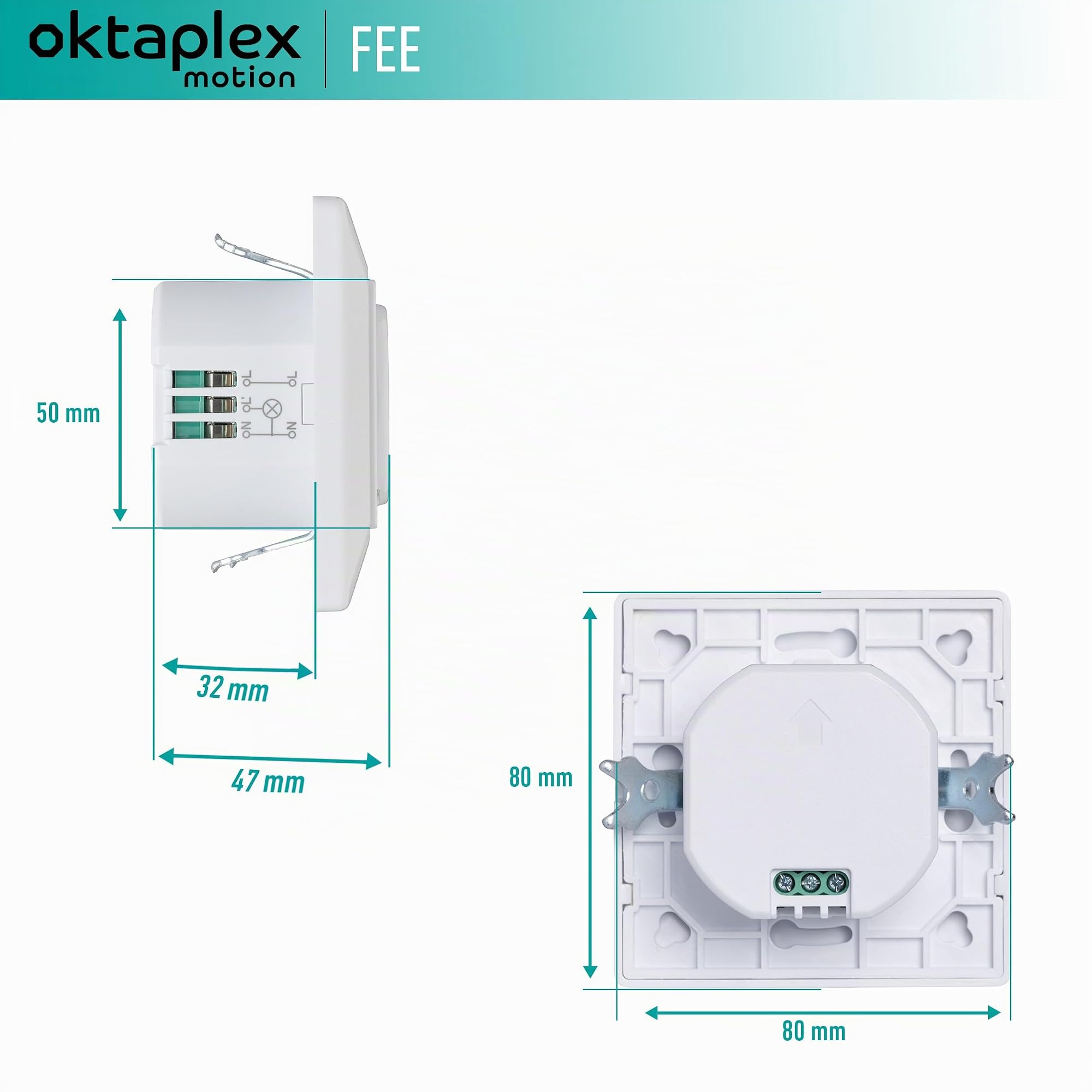 Oktaplex Fee set da 2 sensori di movimento da incasso bianchi | Sensore HF 180° 5-15 m 230 V bianco con sensore crepuscolare