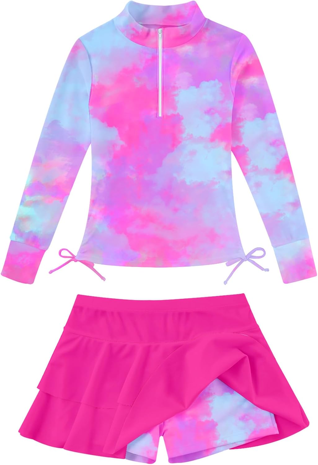 Vogseek 3-12T Girls Rash Guard 2 Pieces Bathing Suit Long Sleeve Swimsuit Swimming Skirt with Shorts Swimwear