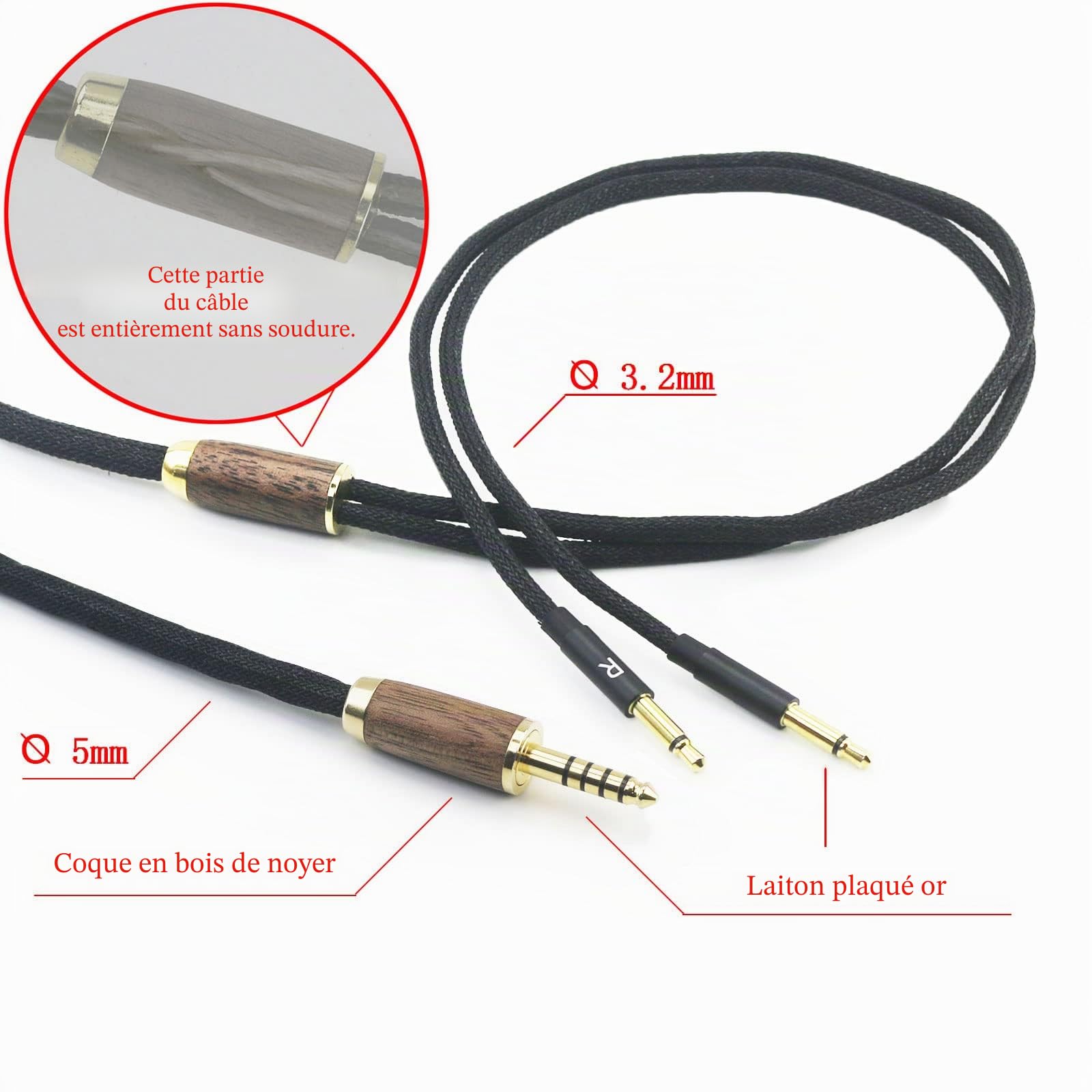 Câble équilibré de 4,4 mm mâle 6N OCC en cuivre argenté compatible avec Meze 99 Classics pour casque Meze 99 Neo avec boîtier en noyer