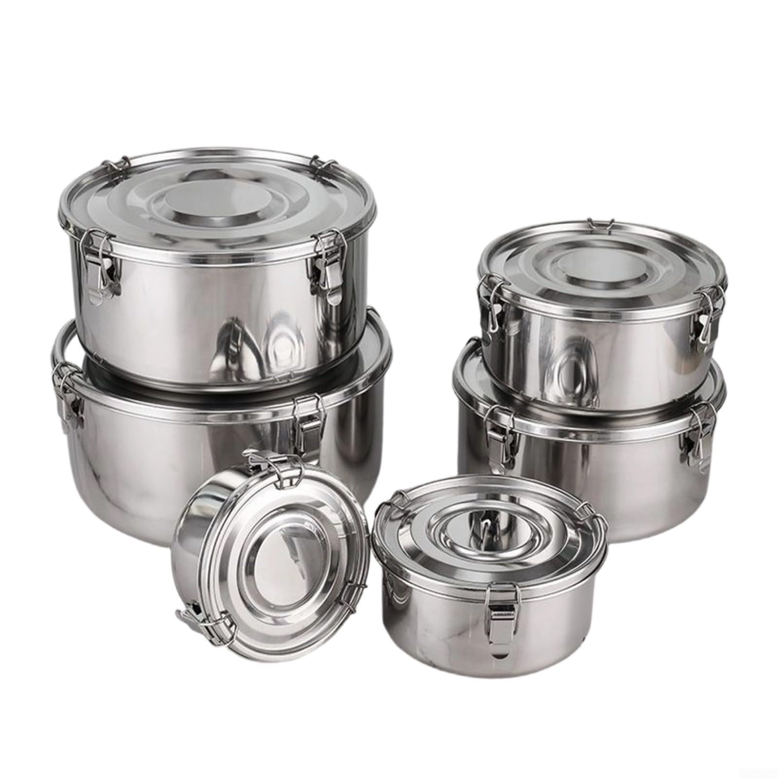 Ciotola per riso in acciaio inox con coperchio e chiusura, in acciaio inox 304, ermetica, adatta al congelatore, per cucina Meal Prep, 1 pezzo (set six-piece set)