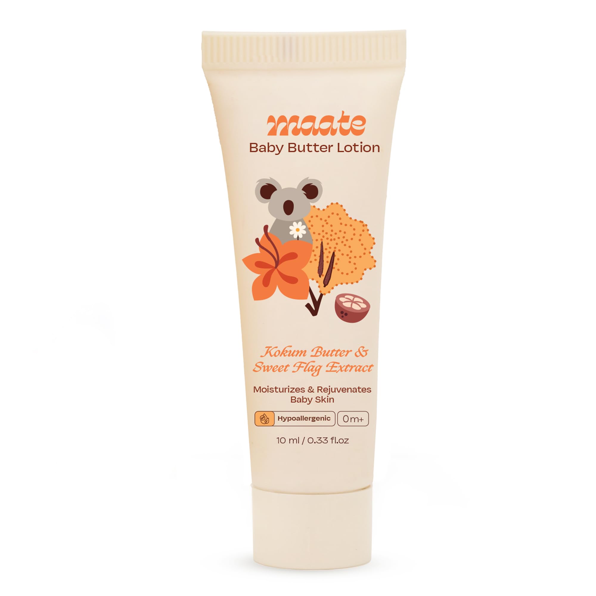 Maate Baby Butter Lotion Enriched with Pure Kokum Butter and Sweet Flag Extract | Long Lasting Moisturization & Protection for Soft Baby Skin | Paraben Free, Natural & Vegan (10 ml)