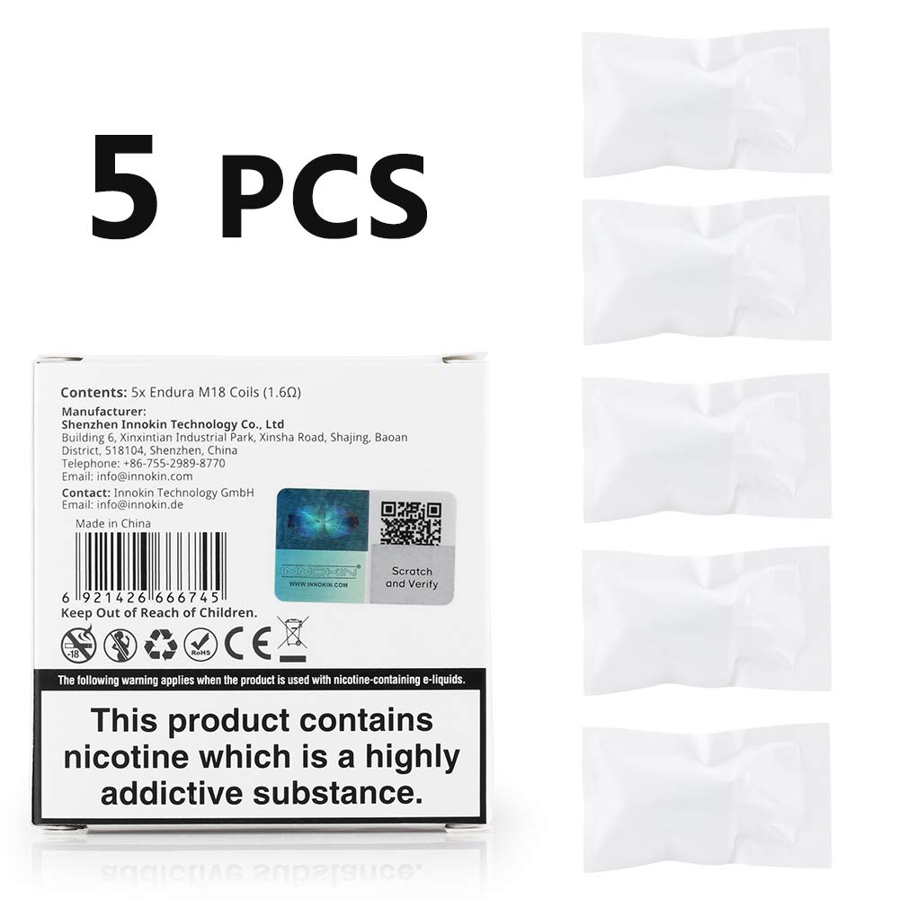 Innokin Endura M18 Coil, KAL 1.6ohm Replacement Coils, Works for Endura M18  Pod, Pack of 5, No Nicotine : Amazon.co.uk: Health & Personal Care