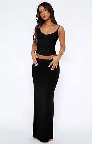 Miniatura 2 de Juego de falda de dos piezas para mujer - sexy, sin mangas, con tirantes de espagueti, blusa plisada, falda larga maxi