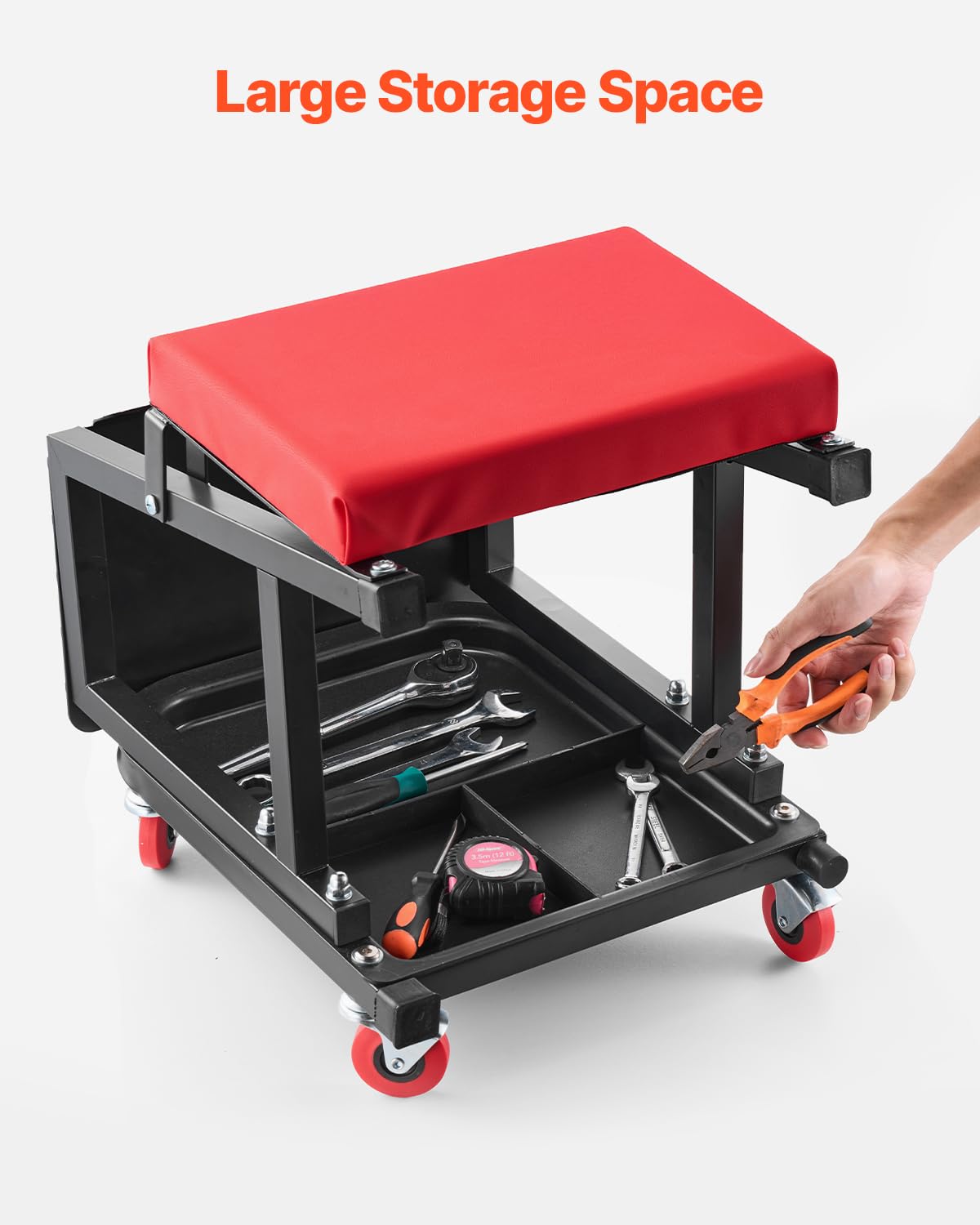 VEVOR Tabouret d'Atelier sur roulettes, Tabouret de Mécanicien avec Capacité de Charge Max. de 136 kg, Siège ou Escabeau de Garage Pivotant à 360°, avec Plateau à Outils, pour Réparation Automobile