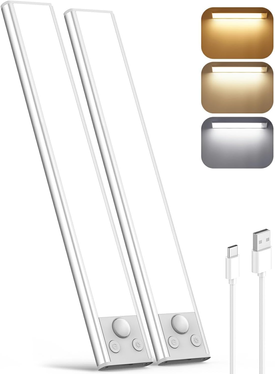 35cm Under Cabinet Lighting, 3 Color 102 LED Cabinet Light Rechargeable Battery Operated Motion Sensor Lights Indoor Magnetic Stick on Wardrobe Strip Light USB Powered for Shelf Stairs Counter