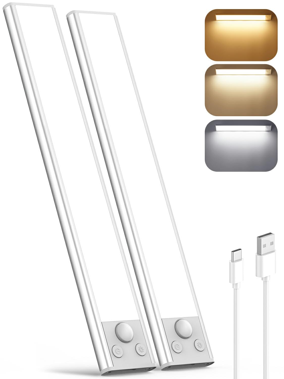 35cm Under Cabinet Lighting, 3 Color 102 LED Cabinet Light Rechargeable Battery Operated Motion Sensor Lights Indoor Magnetic Stick on Wardrobe Strip Light USB Powered for Shelf Stairs Counter