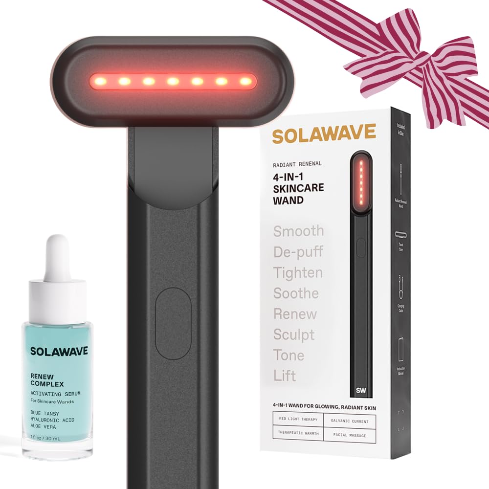 Solawave 4-in-1 Radiant Renewal Wand and Serum Bundle, Face Skincare Wand with Facial Massager, Facial Wand with Renew Complex Serum (Matte Black)