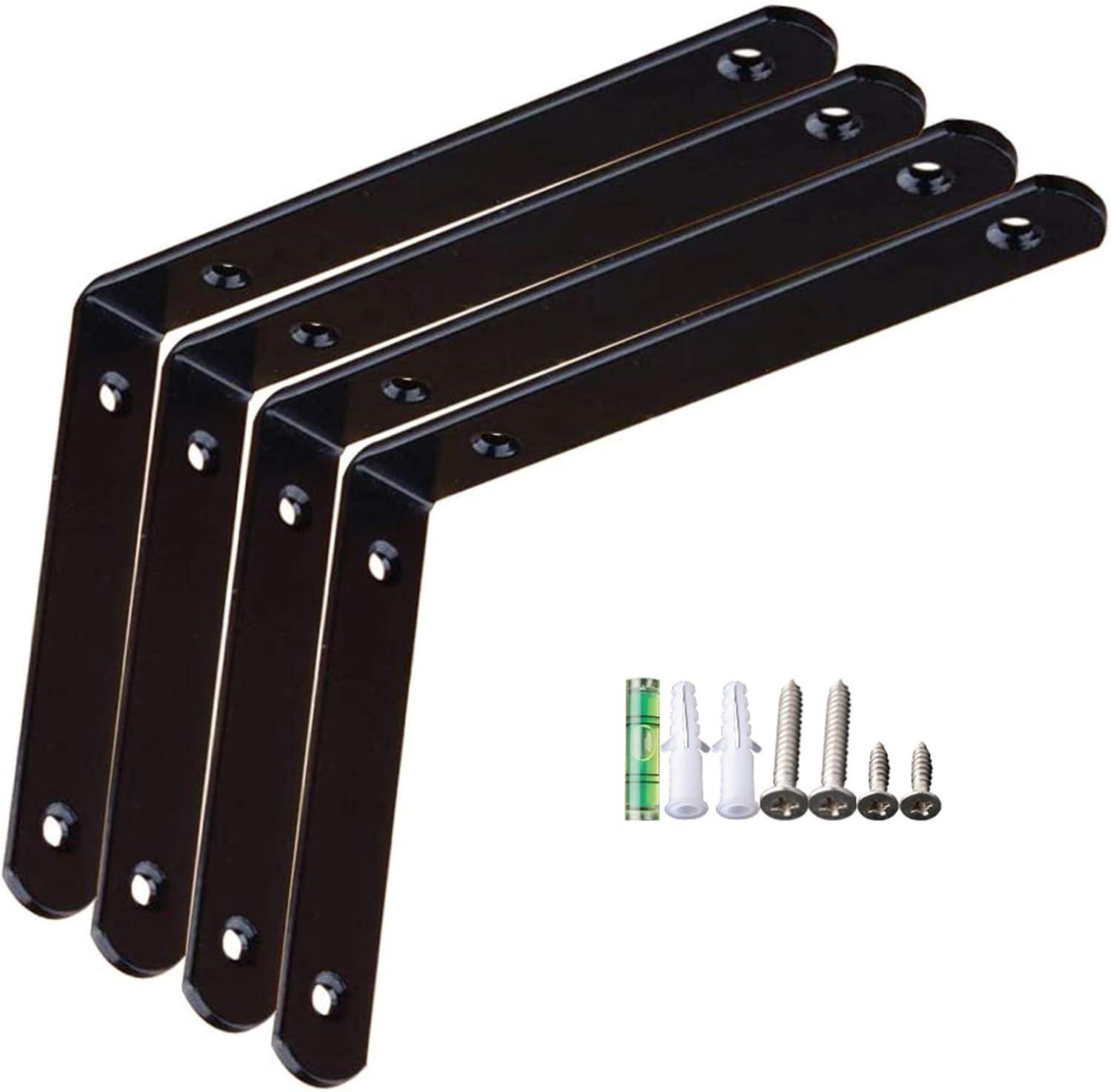 Shelf Bracket Metal Black,4-Piece Heavy-Duty Wall Shelf Supporter with Screws,Used for Furniture Decoration Living Room,Bathroom,Bedroom,Kitchen Brackets for Shelves,White,Black,245*152mm*25mm