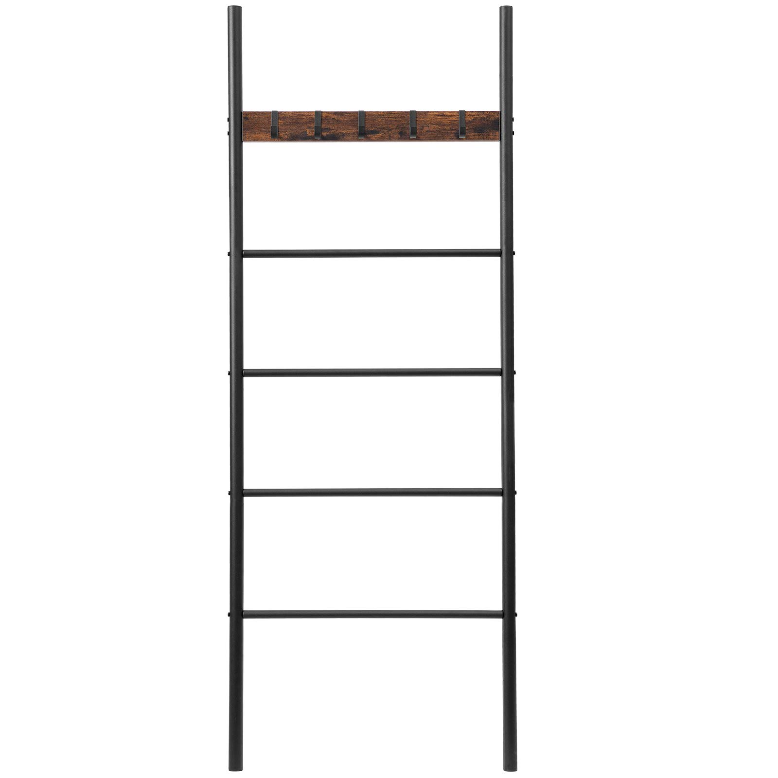 HOOBRO Toallero Escalera,Toalleros de Baño, Escalera Estante, Perchero con 5 Removibles Ganchos, 60 x 2 x 177cm, Ahorra Espacio, Marco Metálico Estable, para Mantas, Marrón Rústico y Negro EBF60CJ01