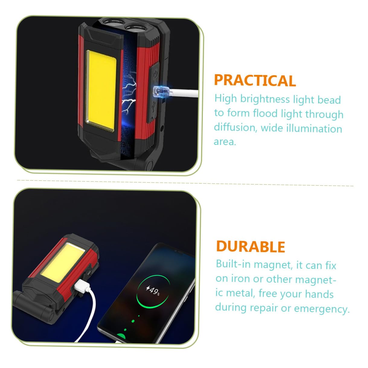 Luce di Ispezione LED Ricaricabile USB 2800 Mah con Fissaggio Magnetico