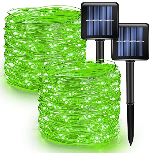 Image of Dazzle Bright 2 Pack Solar String Lights Outdoor, 39.4 FT 120 LED Solar Powered Waterproof Fairy Lights 8 Modes, Copper Wire Lights for Christmas Patio Party Tree Yard Decoration (Green)