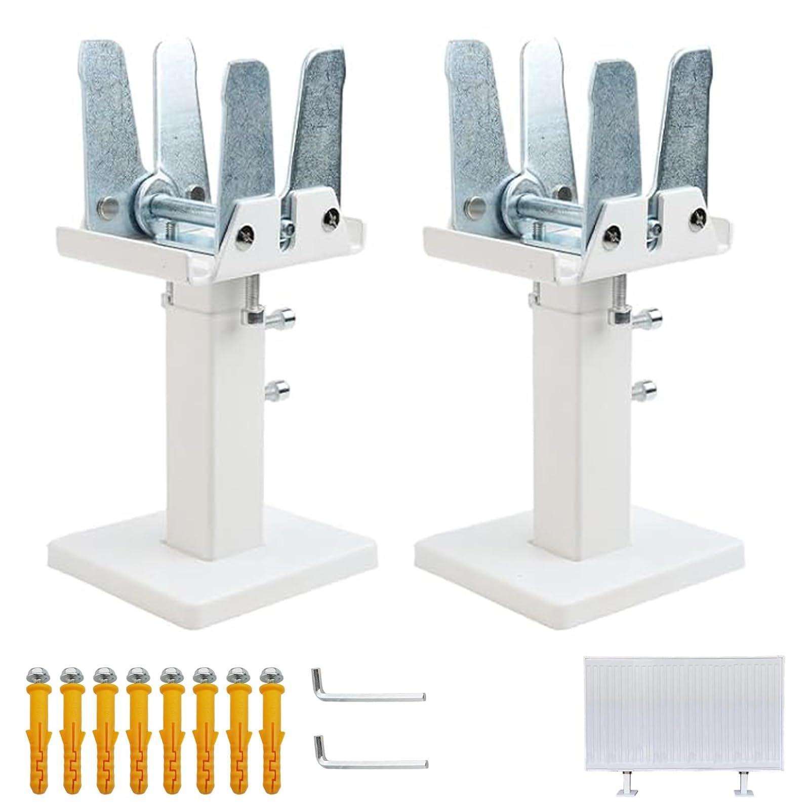 Lot de 2 supports de radiateur - Montage au sol - 14 à 21 cm - En acier réglable - Pieds de radiateur pour radiateurs à panneau - Blanc + argenté