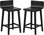 Ensemble de 2 tabourets de bar en bois massif de 24,5 po pour îlot de cuisine COSTWAY, Brun | Chaises de hauteur de comptoir avec dossier bas et repose-pieds, tabourets de bar en bois sans accoudoirs de style ferme pour salle à manger, café, petit-déjeuner