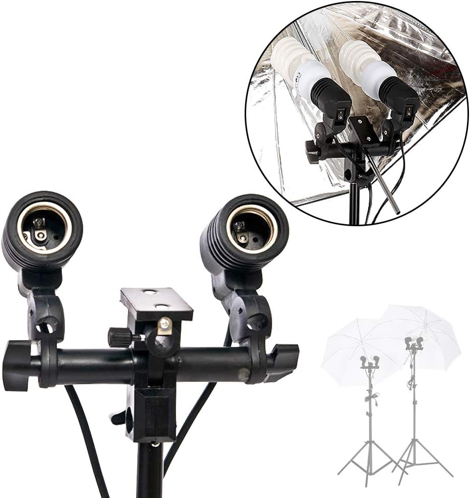 Double E27 AC Flash Light Socket Stand Swivel Mount Lamp Bulb Light Head Holder for Photo Studio Continuous Lighting