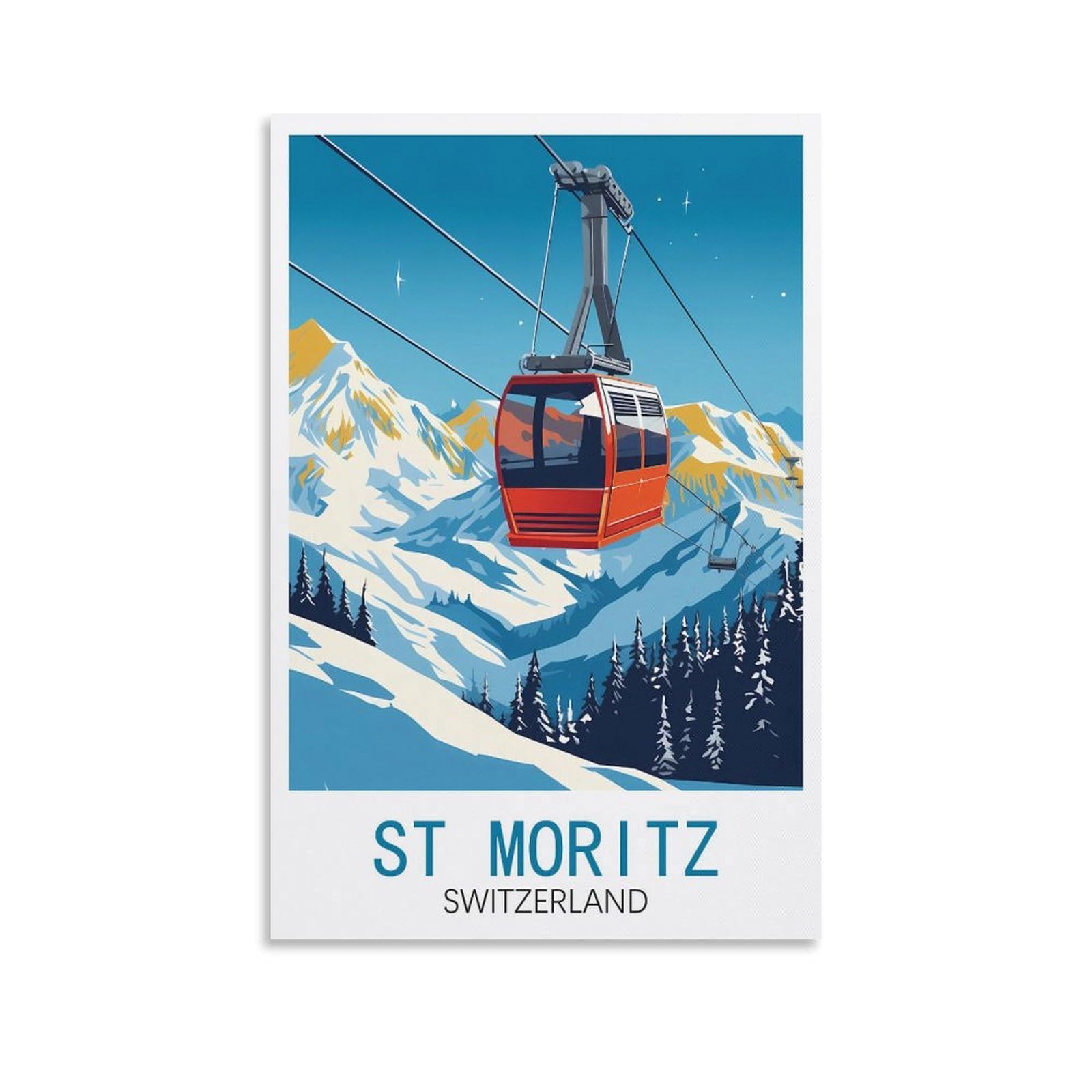 GuYaNa St Moritz Switzerland Vintage Travel Posters Ski 16x24inch(40x60cm) Canvas Wall Art Print Painting for Wall Decor Living Room Bedroom