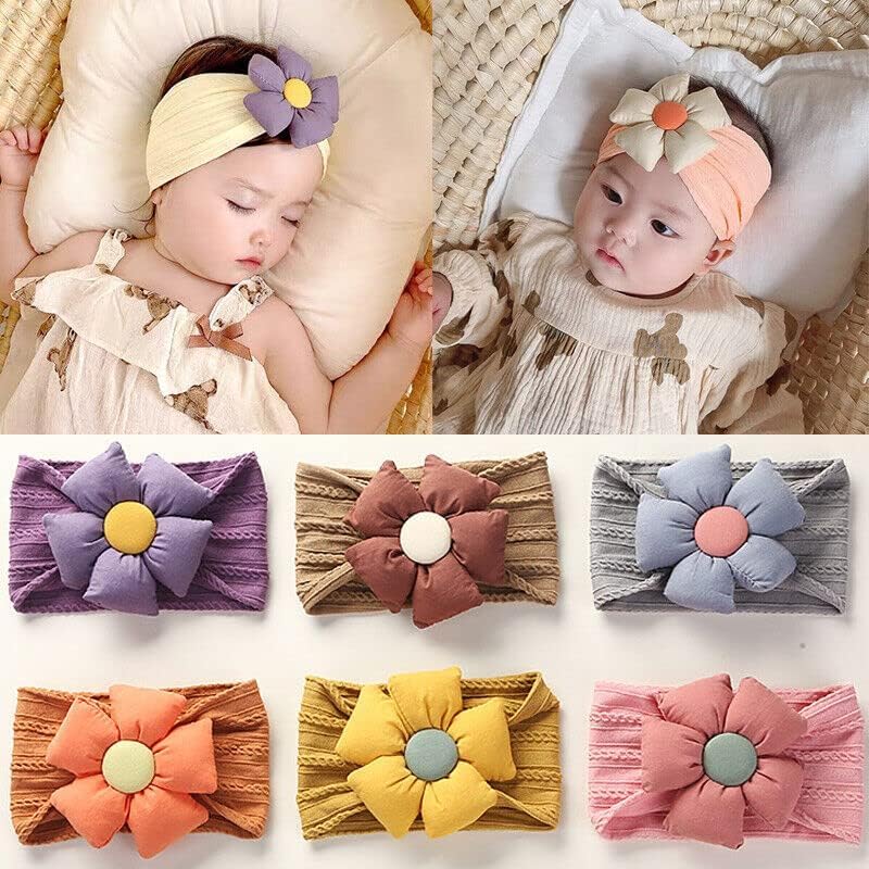 Image of BAKEFY - 3 Pcs Baby Flower Headbands Baby Girls Nylon Headbands Soft Hairbands Hair Accessories for Newborn Infant Toddler Kids
