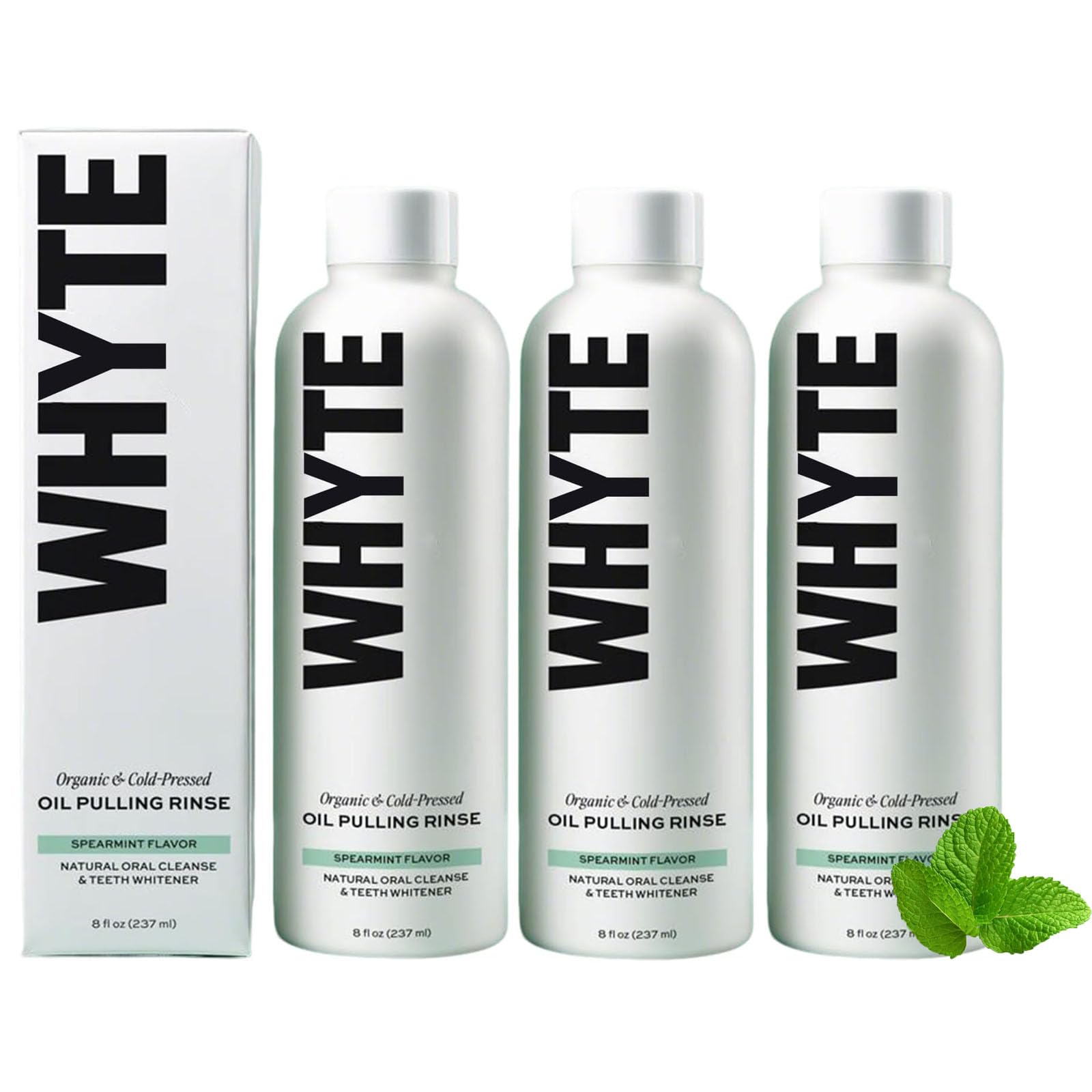 Whyte Spearmint Ölspülung mit kaltgepresstem Bio-Kokosöl – für gesundes Zahnfleisch und frischen Atem – 237 ml (3pcs)