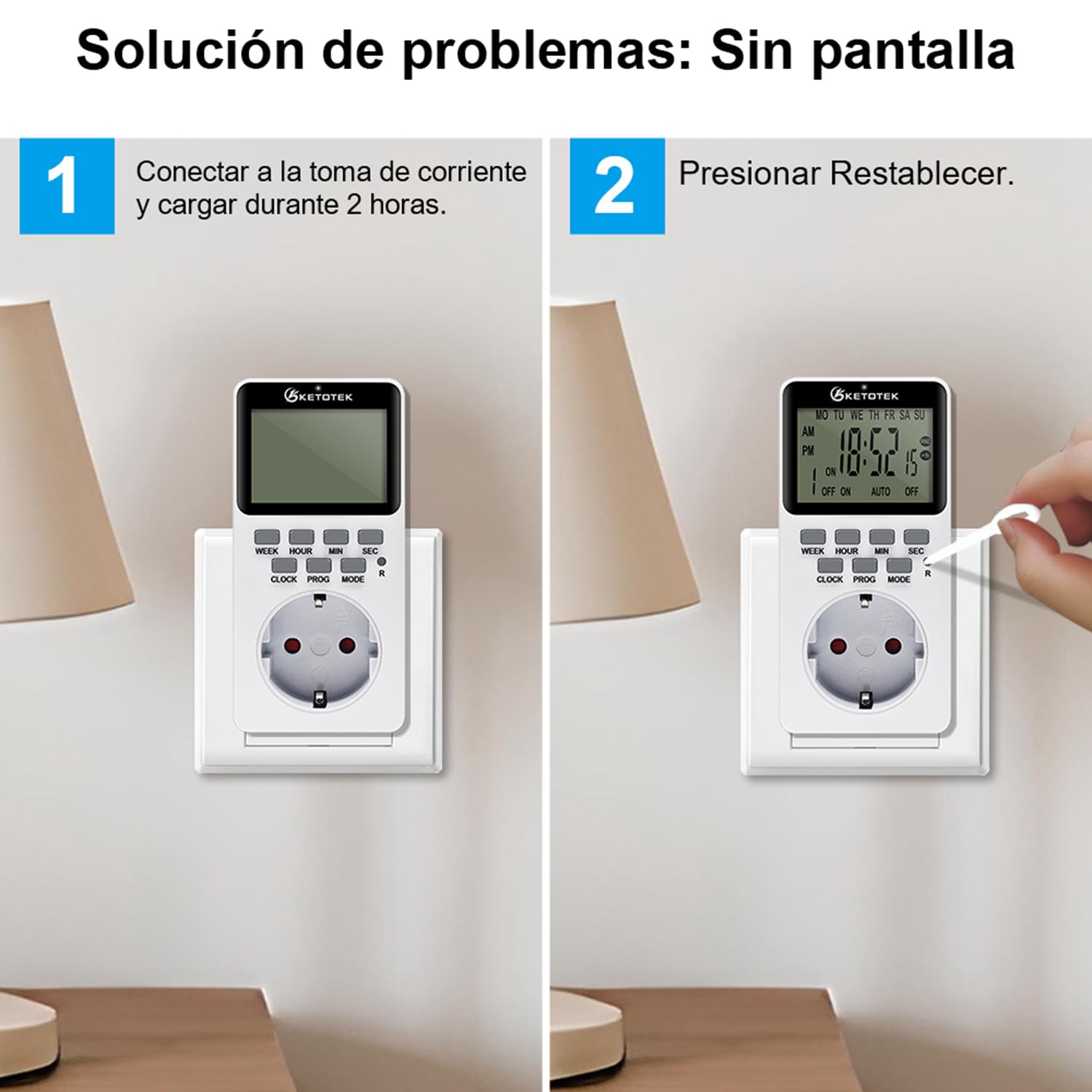 Temporizador Enchufe Digital Programable Enchufe de Salida 16A 3600W Pantalla LCD 20 Grupos Interruptor de Temporizador Programable de Encendido/Apagado Ahorro de Energía AC220V B0266eu